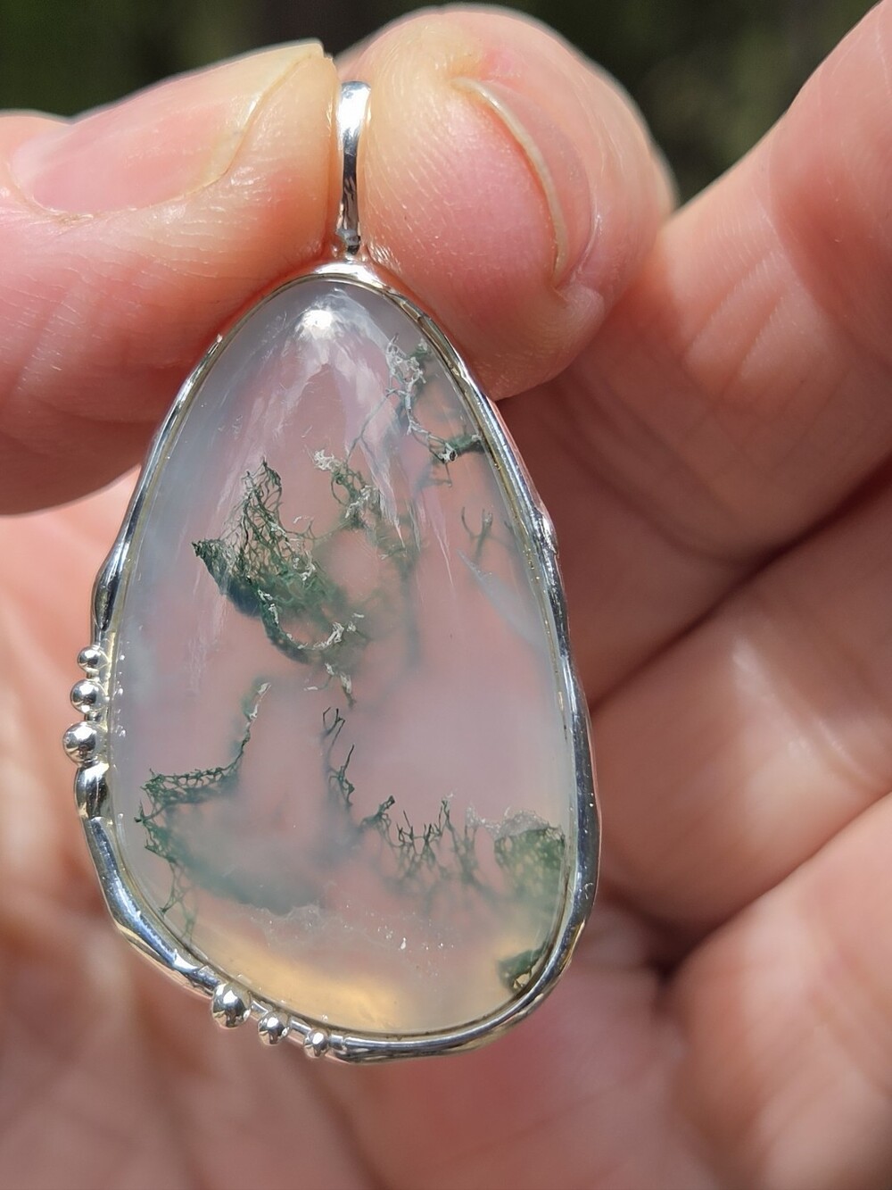 Moss Agate 28karat Natural Gemstone Sterling Pendant - Picture 7 of 11